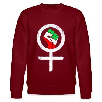 Feministisches Symbol + Iranische Flagge - Stanley/Stella Unisex Bio-Sweatshirt CHANGER  - Burgunderrot - Vorne - Nik (191cm) & Marisol (170cm)
