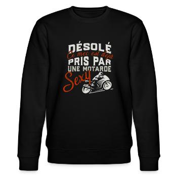 mec motarde sexy t-shirt moto - Sweat bio CHANGER Stanley/Stella Unisexe - noir - Devant - Nik (191cm) & Marisol (170cm)