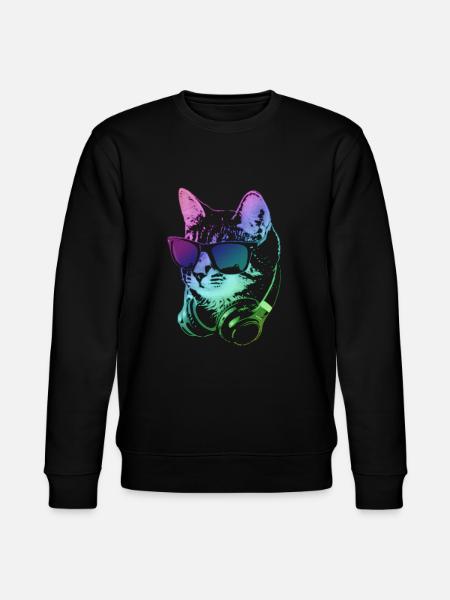 DJ Cat In Neon Lights - Stanley/Stella CHANGER Unisex Organic Sweatshirt - black