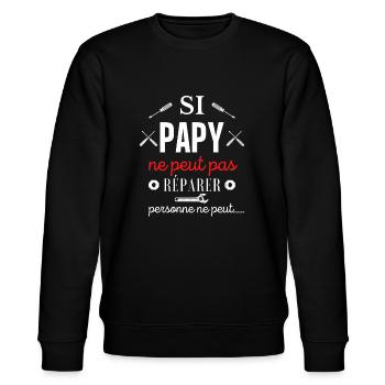 Humour papy bricoleur-idée cadeau grand père - Sweat bio CHANGER Stanley/Stella Unisexe - noir - Devant - Nik (191cm) & Marisol (170cm)