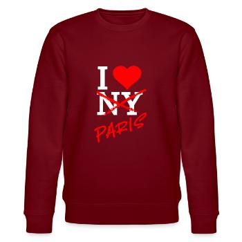 I Love Paris! - Stanley/Stella Unisex Bio-Sweatshirt CHANGER  - Burgunderrot - Vorne - Nik (191cm) & Marisol (170cm)