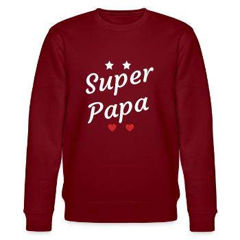 Super Papa Geburtstagsgeschenk Vatertag - Stanley/Stella Unisex Bio-Sweatshirt CHANGER  - Burgunderrot - Vorne - Nik (191cm) & Marisol (170cm)