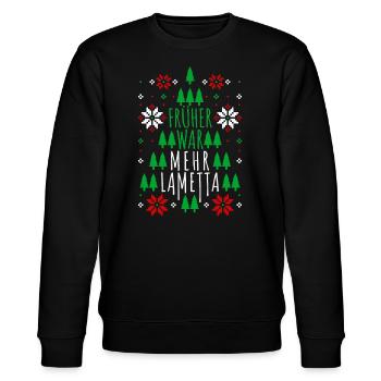 Früher war mehr Lametta Spruch Ugly Christmas - Stanley/Stella Unisex Bio-Sweatshirt CHANGER  - Schwarz - Vorne - Nik (191cm) & Marisol (170cm)