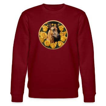 Mastiff French mastiff among yellow roses - Stanley/Stella CHANGER Unisex Organic Sweatshirt - burgundy - Front - Nik (191cm) & Marisol (170cm)