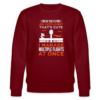Air traffic controller - Stanley/Stella CHANGER Unisex Organic Sweatshirt - burgundy - Front - Nik (191cm) & Marisol (170cm)