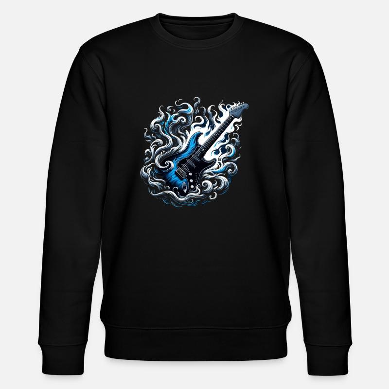 E-Gitarre mit Flammen - Stanley/Stella Unisex Bio-Sweatshirt CHANGER  - Schwarz