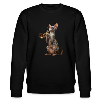 Oriental Shorthair Trompete - Stanley/Stella Unisex Bio-Sweatshirt CHANGER  - Schwarz - Vorne - Nik (191cm) & Marisol (170cm)