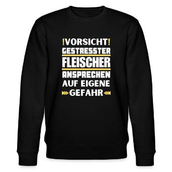 Gestresster Fleischer nicht ansprechen! - Stanley/Stella Unisex Bio-Sweatshirt CHANGER  - Schwarz - Vorne - Nik (191cm) & Marisol (170cm)