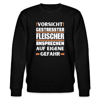 Gestresster Fleischer nicht ansprechen! - Stanley/Stella Unisex Bio-Sweatshirt CHANGER  - Schwarz - Vorne - Nik (191cm) & Marisol (170cm)