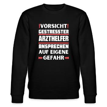 Gestresster Arzthelfer nicht ansprechen! - Stanley/Stella Unisex Bio-Sweatshirt CHANGER  - Schwarz - Vorne - Nik (191cm) & Marisol (170cm)