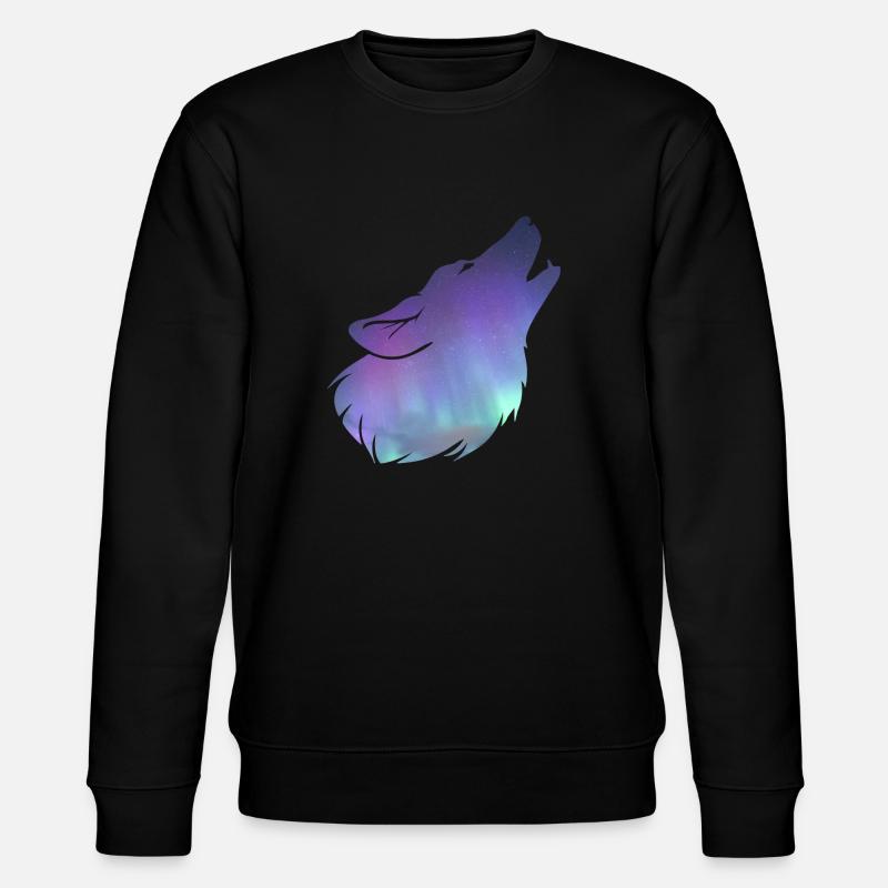 Wolf heeulen mit Nordlicht-Effekt - Stanley/Stella Unisex Bio-Sweatshirt CHANGER  - Schwarz