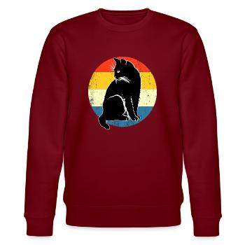 Retro Vintage Niedliche Katze Sonnenuntergang Design - Stanley/Stella Unisex Bio-Sweatshirt CHANGER  - Burgunderrot - Vorne - Nik (191cm) & Marisol (170cm)