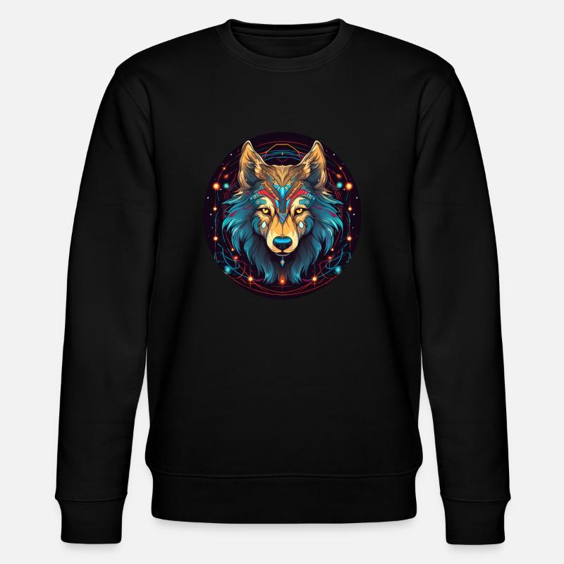 Wolf mit Ornament, Liebeswölfe - Stanley/Stella Unisex Bio-Sweatshirt CHANGER  - Schwarz