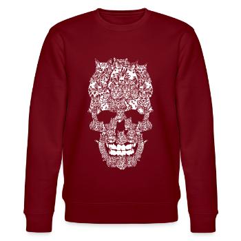 Katzen Totenkopf - Stanley/Stella Unisex Bio-Sweatshirt CHANGER  - Burgunderrot - Vorne - Nik (191cm) & Marisol (170cm)