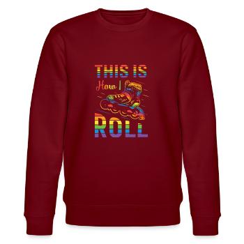 Rollerblading Retro Roll skate - Stanley/Stella Unisex Bio-Sweatshirt CHANGER  - Burgunderrot - Vorne - Nik (191cm) & Marisol (170cm)