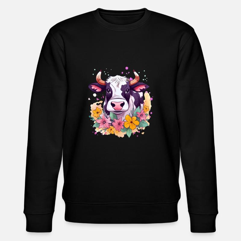 Kuh und Blumen - Stanley/Stella Unisex Bio-Sweatshirt CHANGER  - Schwarz
