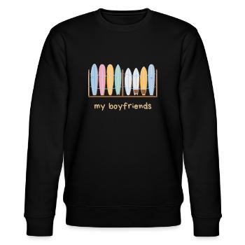 My Surfboard Boyfriends - Stanley/Stella Unisex Bio-Sweatshirt CHANGER  - Schwarz - Vorne - Nik (191cm) & Marisol (170cm)