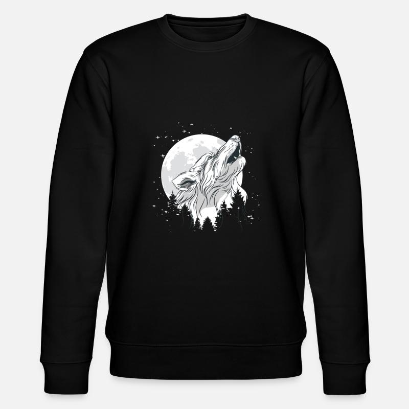 Mond mit einem Wolf - Stanley/Stella Unisex Bio-Sweatshirt CHANGER  - Schwarz