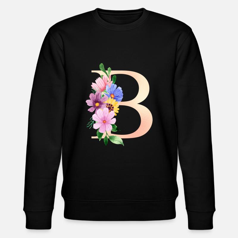 letter B flowered - Stanley/Stella CHANGER Unisex Organic Sweatshirt - black