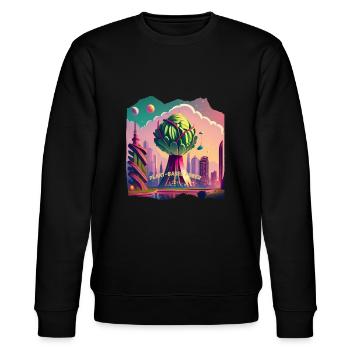 Futuristische Kohlstadt: pflanzliche Power - Stanley/Stella Unisex Bio-Sweatshirt CHANGER  - Schwarz - Vorne - Nik (191cm) & Marisol (170cm)