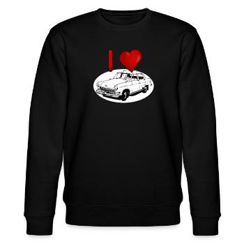 Herzliebe für Oldtimer Wolga M21 - Stanley/Stella Unisex Bio-Sweatshirt CHANGER  - Schwarz - Vorne - Nik (191cm) & Marisol (170cm)