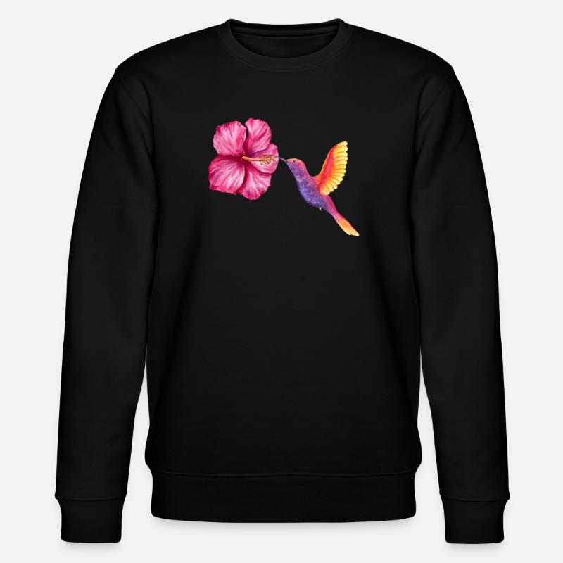 Colibri et Hibiscus en Aquarelle - Sweat bio CHANGER Stanley/Stella Unisexe - noir