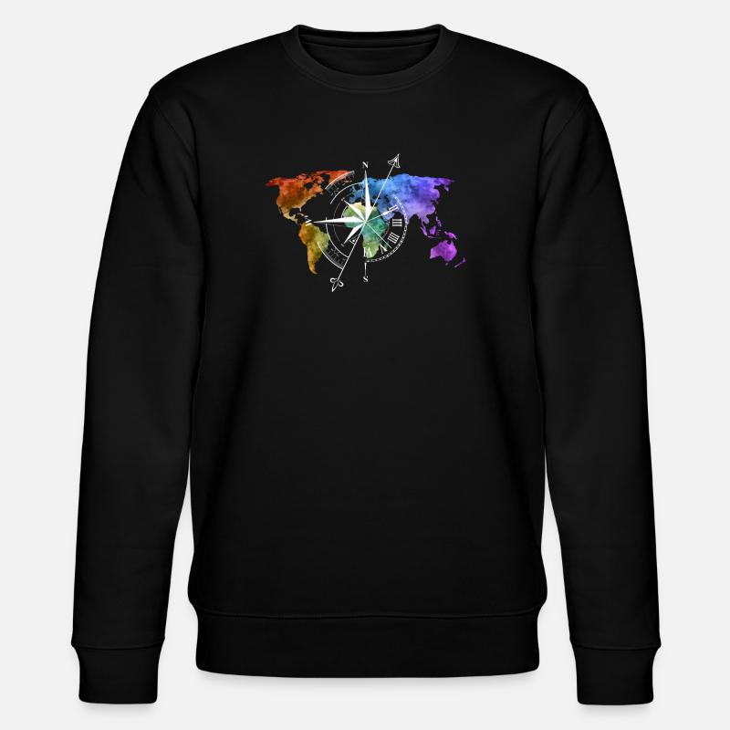 World map compass white - Stanley/Stella CHANGER Unisex Organic Sweatshirt - black