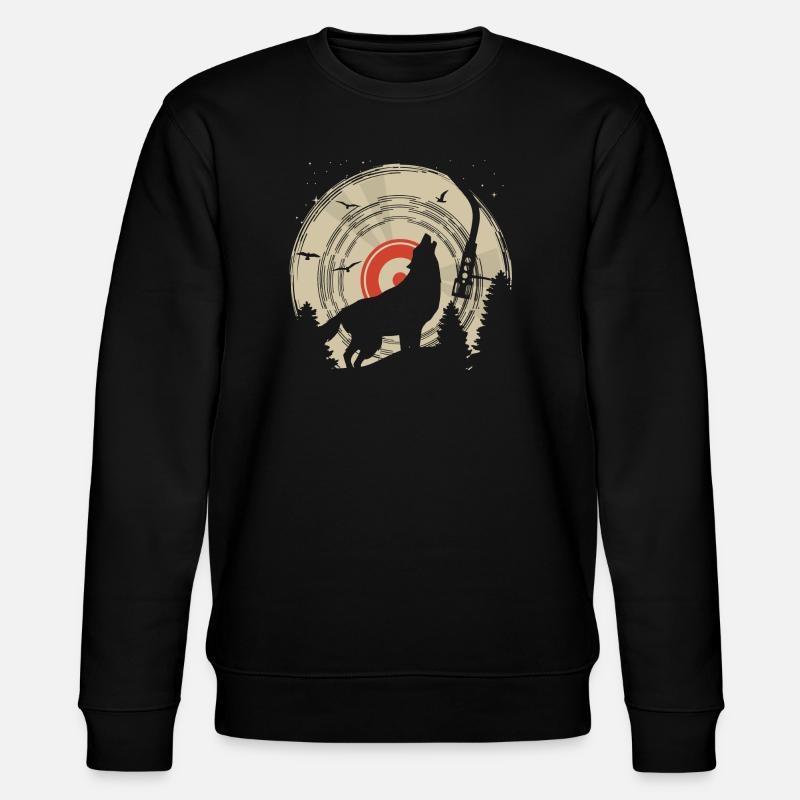 Howling Wolf Vinyl Moon DJ T-Shirt-Design - Stanley/Stella Unisex Bio-Sweatshirt CHANGER  - Schwarz