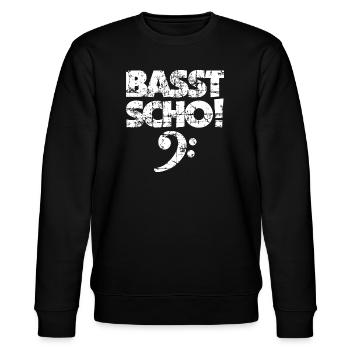 BASST SCHO! Bass Spruch Bassisten (Vintage Weiß) - Stanley/Stella Unisex Bio-Sweatshirt CHANGER  - Schwarz - Vorne - Nik (191cm) & Marisol (170cm)