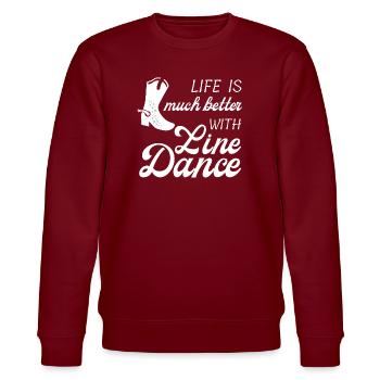 Geschenkidee: Live is much better with Line Dance - Stanley/Stella Unisex Bio-Sweatshirt CHANGER  - Burgunderrot - Vorne - Nik (191cm) & Marisol (170cm)