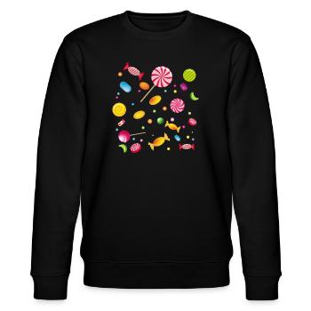 Eine Menge Süßigkeiten,Bonbons,Lollis und Kaugummi - Stanley/Stella Unisex Bio-Sweatshirt CHANGER  - Schwarz - Vorne - Nik (191cm) & Marisol (170cm)
