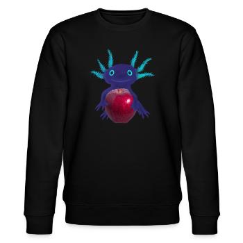 Blauer Axolotl mit rotem Apfel, Handzeichnung - Stanley/Stella Unisex Bio-Sweatshirt CHANGER  - Schwarz - Vorne - Nik (191cm) & Marisol (170cm)