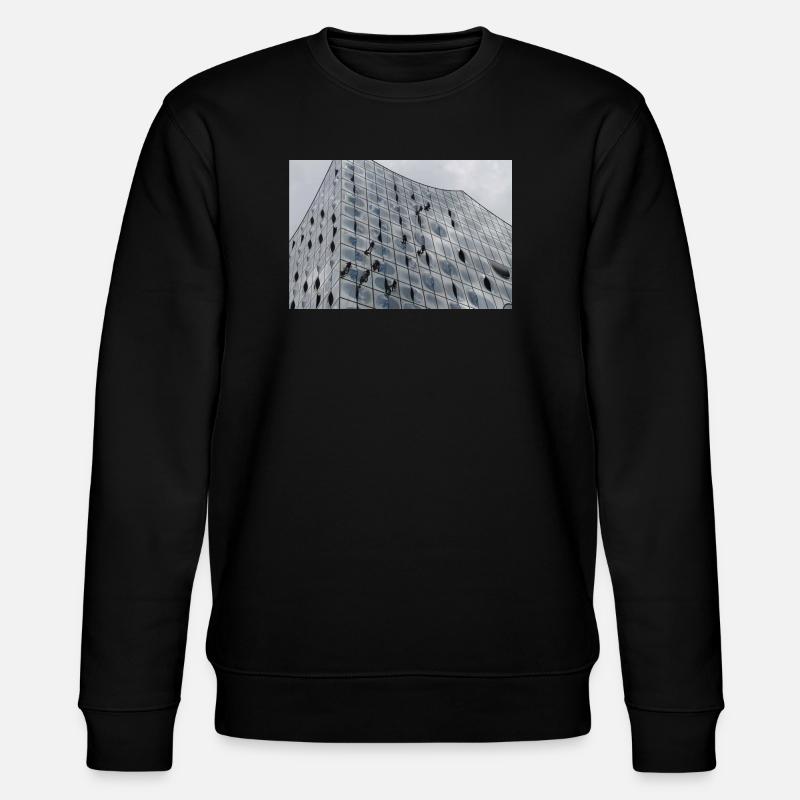 Elbphilharmonie mit Fensterputzern - Stanley/Stella Unisex Bio-Sweatshirt CHANGER  - Schwarz