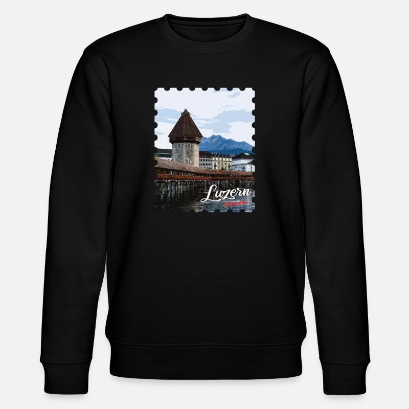 Lucerne Chapel Bridge Panorama - Stanley/Stella CHANGER Unisex Organic Sweatshirt - black
