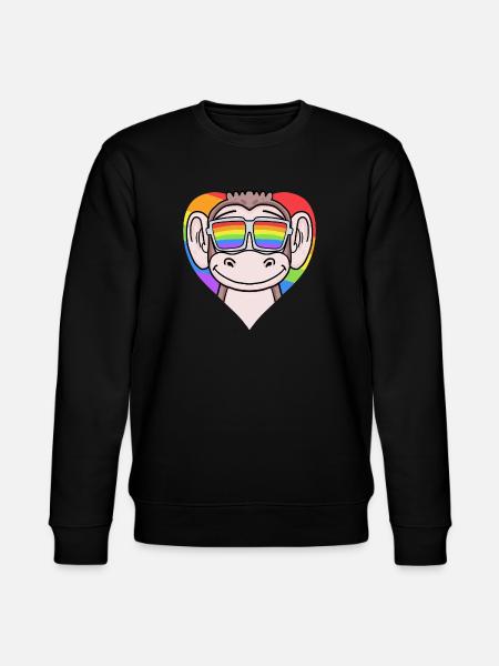 LGBT Heart with Monkey Rainbow - Stanley/Stella CHANGER Unisex Organic Sweatshirt - black