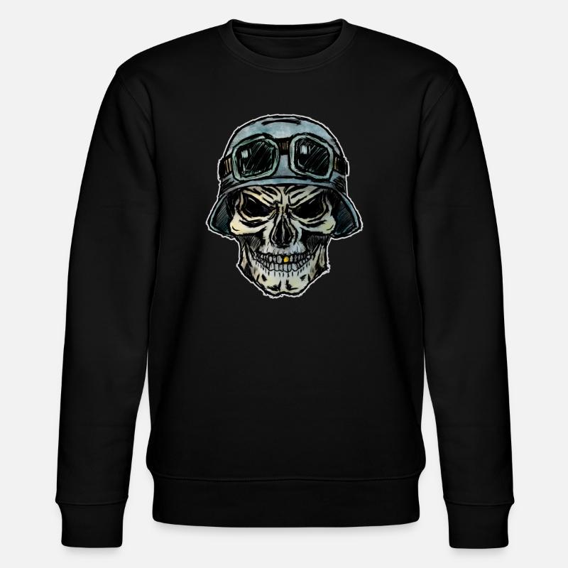 Crazy Biker Totenkopf mit Helm - Stanley/Stella Unisex Bio-Sweatshirt CHANGER  - Schwarz