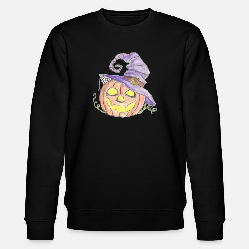 Aquarell Kürbis mit Hexenhut - Stanley/Stella Unisex Bio-Sweatshirt CHANGER - Schwarz