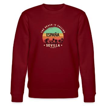 Sevilla Spanien Strand Design - Stanley/Stella Unisex Bio-Sweatshirt CHANGER  - Burgunderrot - Vorne - Nik (191cm) & Marisol (170cm)
