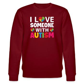 Liebe für Autismus Bewusstseinsdesign - Stanley/Stella Unisex Bio-Sweatshirt CHANGER  - Burgunderrot - Vorne - Nik (191cm) & Marisol (170cm)