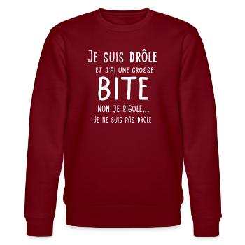 Je suis drôle et j'ai une grosse bite - Sweat bio CHANGER Stanley/Stella Unisexe - bordeaux - Devant - Nik (191cm) & Marisol (170cm)