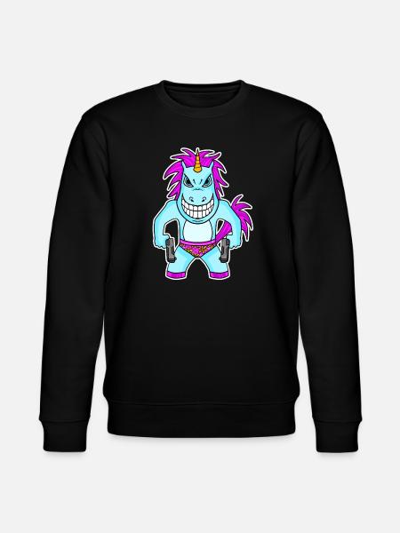 Einhorn mit Pistole - Stanley/Stella Unisex Bio-Sweatshirt CHANGER  - Schwarz