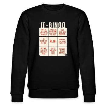 IT Support Bingo Service Desk IT Helpdesk Sysadmin - Stanley/Stella Unisex Bio-Sweatshirt CHANGER  - Schwarz - Vorne - Nik (191cm) & Marisol (170cm)