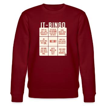 IT Support Bingo Service Desk IT Helpdesk Sysadmin - Stanley/Stella Unisex Bio-Sweatshirt CHANGER  - Burgunderrot - Vorne - Nik (191cm) & Marisol (170cm)