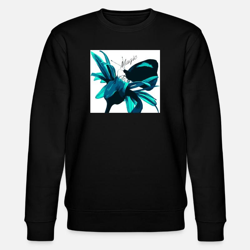 Teal Magic Flower Print - Stanley/Stella CHANGER Unisex Organic Sweatshirt - black
