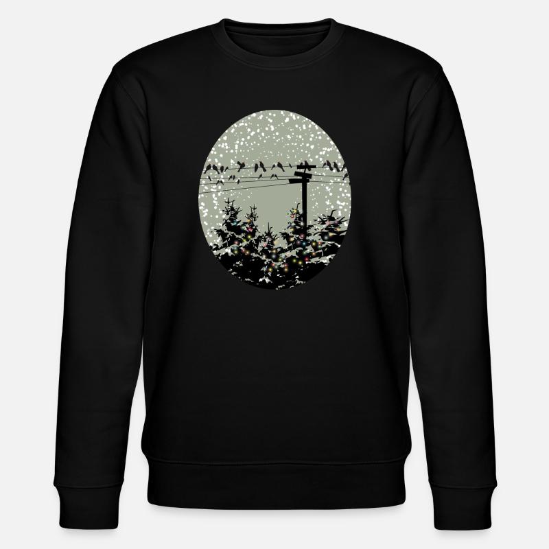 Vögel auf Stromleitung über beleuchtete Bäume - Stanley/Stella Unisex Bio-Sweatshirt CHANGER  - Schwarz