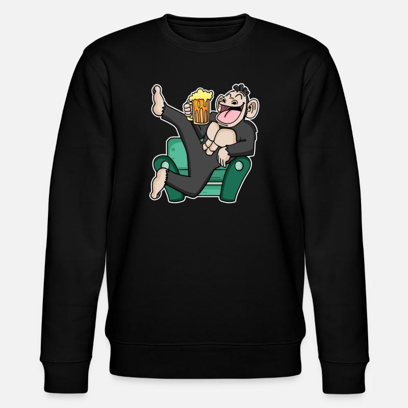 Funny monkey drinks beer - Stanley/Stella CHANGER Unisex Organic Sweatshirt - black