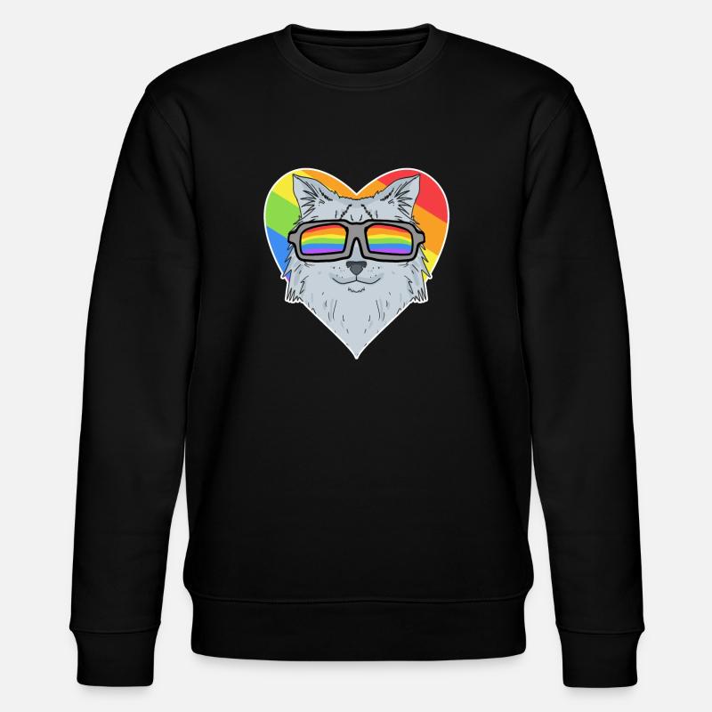 Gay Regenbogen - Katze mit Brille - Stanley/Stella Unisex Bio-Sweatshirt CHANGER  - Schwarz