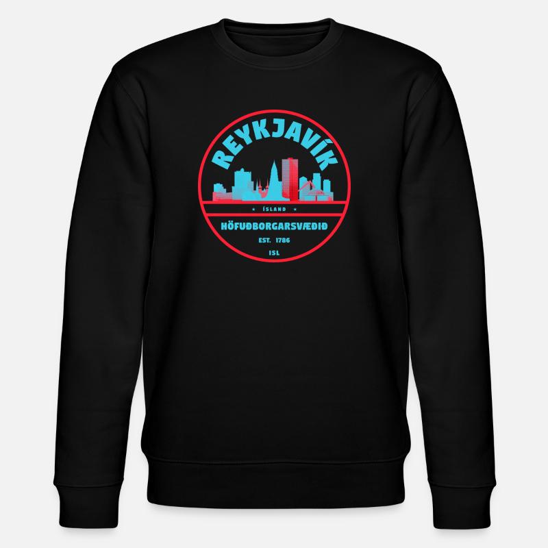 Reykjavík Skyline Stadtbadge - Stanley/Stella Unisex Bio-Sweatshirt CHANGER  - Schwarz