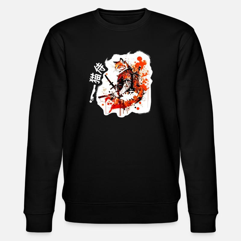 Samurai Cat in Red - Stanley/Stella CHANGER Unisex Organic Sweatshirt - black