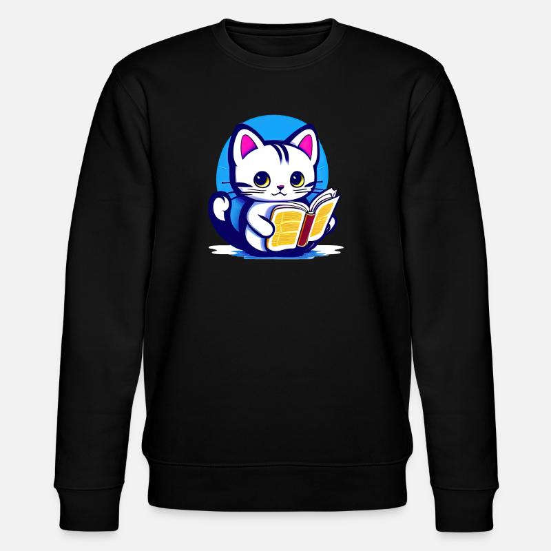 Katze liest ein Buch - Stanley/Stella Unisex Bio-Sweatshirt CHANGER  - Schwarz